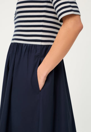 Olsen Striped Top Poplin Dress Blue Ivory - MMJs Fashion