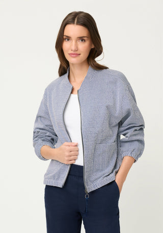 Olsen Striped Zip Front Jacket Blue White - MMJs Fashion