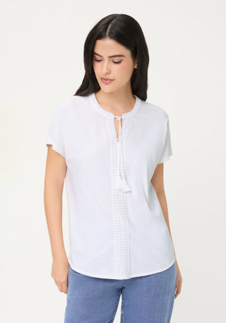 Olsen Tassel Tie Neck Top White Cosima - MMJs Fashion