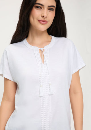 Olsen Tassel Tie Neck Top White Cosima - MMJs Fashion