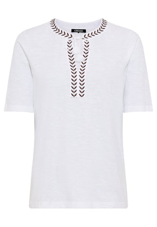 Olsen Tassel Tie Neck Top White Hannah - MMJs Fashion