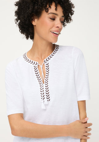Olsen Tassel Tie Neck Top White Hannah - MMJs Fashion
