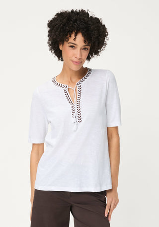 Olsen Tassel Tie Neck Top White Hannah - MMJs Fashion
