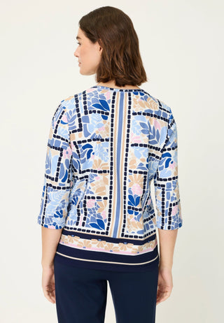 Olsen Tile Print Top Blue Pink Hannah - MMJs Fashion
