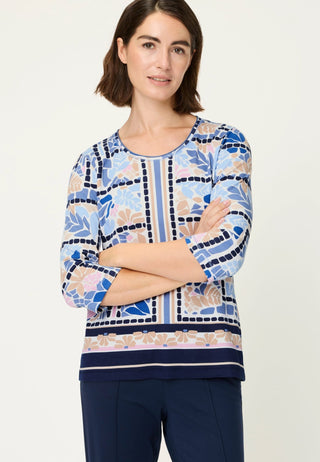 Olsen Tile Print Top Blue Pink Hannah - MMJs Fashion