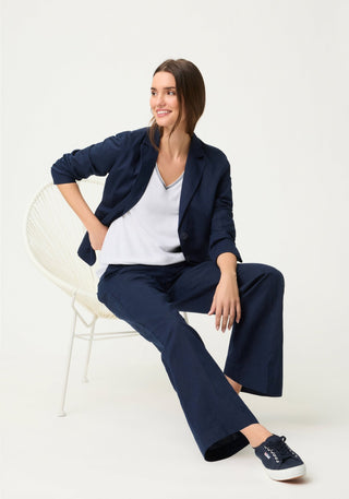 Olsen V - Neck Blue Trim Top White Hannah - MMJs Fashion
