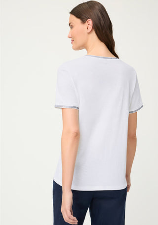 Olsen V - Neck Blue Trim Top White Hannah - MMJs Fashion
