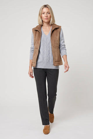 Olsen V-Neck Cable Knit Jumper Grey Melange - MMJs Fashion