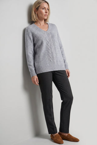Olsen V-Neck Cable Knit Jumper Grey Melange - MMJs Fashion