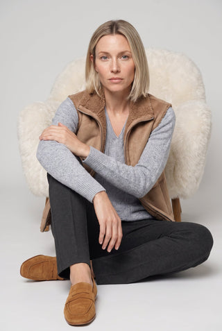Olsen V-Neck Cable Knit Jumper Grey Melange - MMJs Fashion