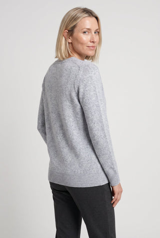 Olsen V-Neck Cable Knit Jumper Grey Melange - MMJs Fashion