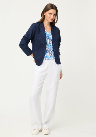 Olsen V - Neck Print Top Blue White Edda - MMJs Fashion