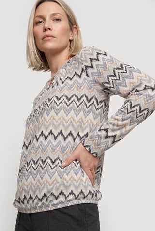 Olsen Zig Zag Patterned Top Almond Beige - MMJs Fashion