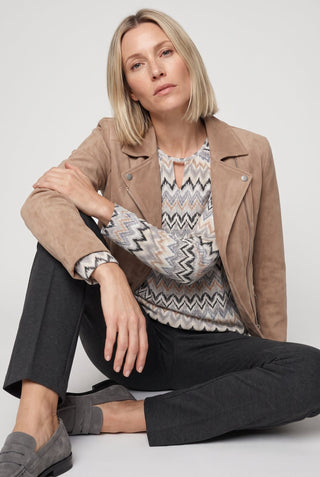 Olsen Zig Zag Patterned Top Almond Beige - MMJs Fashion