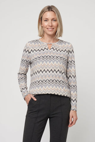 Olsen Zig Zag Patterned Top Almond Beige - MMJs Fashion