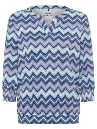 Olsen Zig Zag Print Top Blue Pink Clara - MMJs Fashion
