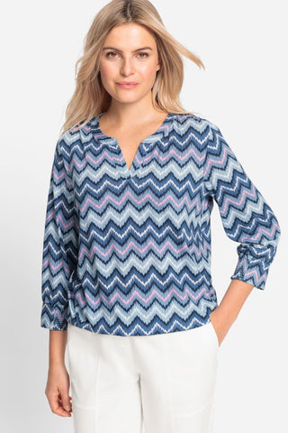 Olsen Zig Zag Print Top Blue Pink Clara - MMJs Fashion