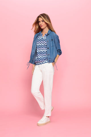 Olsen Zig Zag Print Top Blue Pink Clara - MMJs Fashion