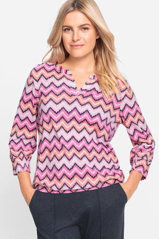 Olsen Zig Zag Print Top Pink Peach Clara - MMJs Fashion