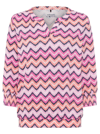 Olsen Zig Zag Print Top Pink Peach Clara - MMJs Fashion