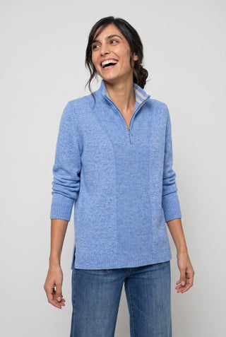 Olsen Zip Neck Jumper Cobalt Blue Melange - MMJs Fashion
