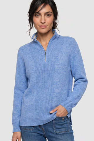 Olsen Zip Neck Jumper Cobalt Blue Melange - MMJs Fashion