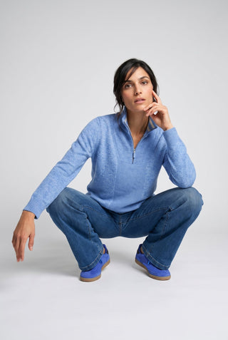 Olsen Zip Neck Jumper Cobalt Blue Melange - MMJs Fashion