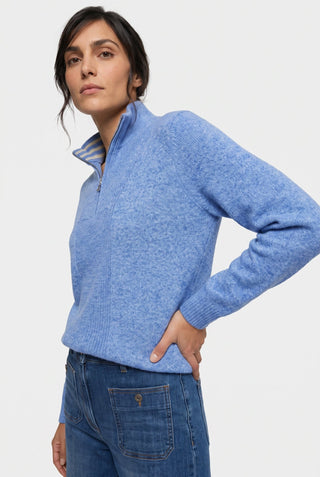 Olsen Zip Neck Jumper Cobalt Blue Melange - MMJs Fashion