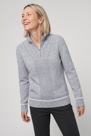 Olsen Zip Neck Rib Knit Jumper Grey Melange - MMJs Fashion
