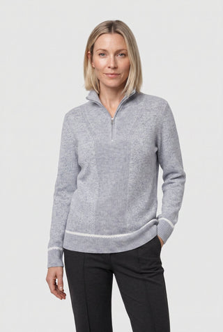 Olsen Zip Neck Rib Knit Jumper Grey Melange - MMJs Fashion