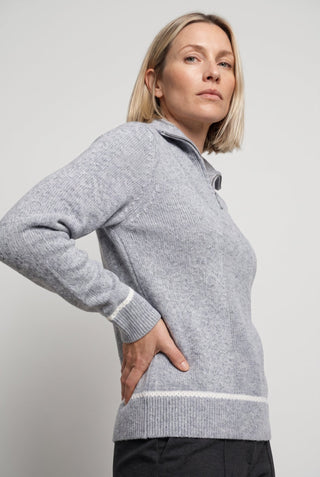 Olsen Zip Neck Rib Knit Jumper Grey Melange - MMJs Fashion