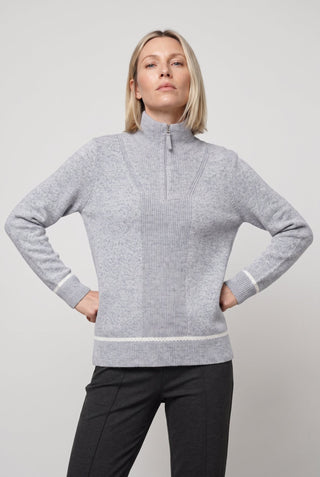 Olsen Zip Neck Rib Knit Jumper Grey Melange - MMJs Fashion