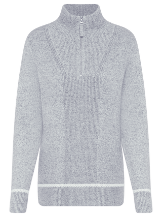 Olsen Zip Neck Rib Knit Jumper Grey Melange - MMJs Fashion