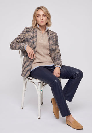 Olsen Zip Neck Rib Knit Jumper Hazelnut Beige Henny - MMJs Fashion