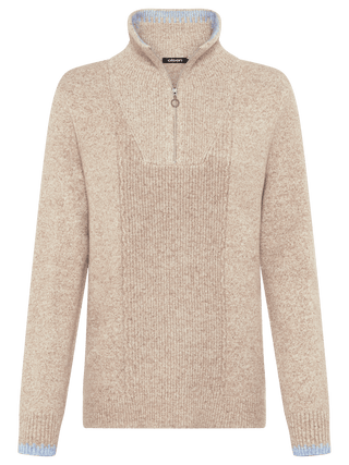 Olsen Zip Neck Rib Knit Jumper Hazelnut Beige Henny - MMJs Fashion