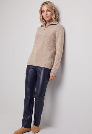 Olsen Zip Neck Rib Knit Jumper Hazelnut Beige Henny - MMJs Fashion