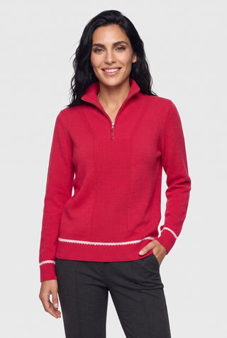 Olsen Zip Neck Rib Knit Jumper Pink - MMJs Fashion