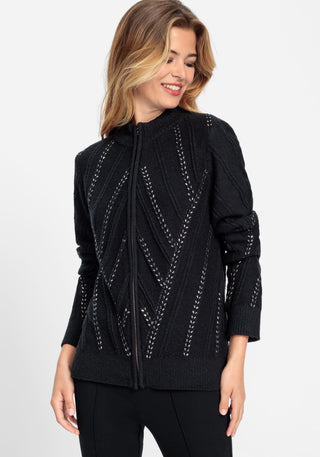 Olsen Zipped Beaded Cardigan Black Henny - MMJs Fashion