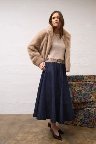 Oui A-Line Midi Denim Skirt Blue - MMJs Fashion