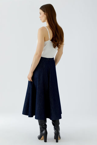 Oui A-Line Midi Denim Skirt Blue - MMJs Fashion