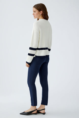 Oui Button Detail Stripe Jumper Ivory Blue Viniah - MMJs Fashion