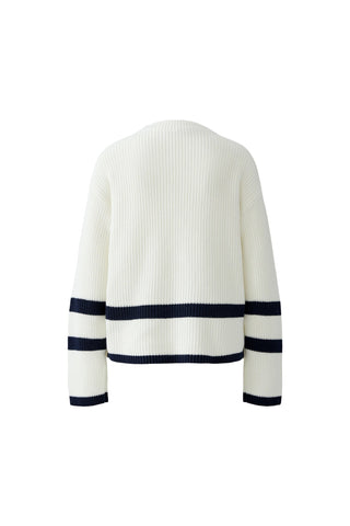 Oui Button Detail Stripe Jumper Ivory Blue Viniah - MMJs Fashion
