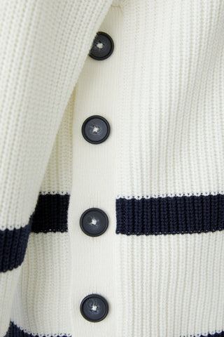 Oui Button Detail Stripe Jumper Ivory Blue Viniah - MMJs Fashion