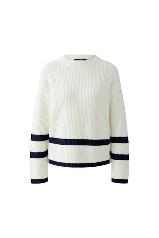 Oui Button Detail Stripe Jumper Ivory Blue Viniah - MMJs Fashion