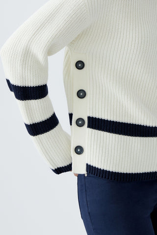 Oui Button Detail Stripe Jumper Ivory Blue Viniah - MMJs Fashion