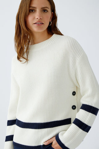 Oui Button Detail Stripe Jumper Ivory Blue Viniah - MMJs Fashion