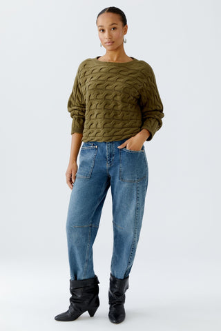 Oui Cable Knit Jumper Green Sirah - MMJs Fashion