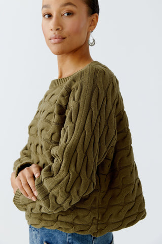 Oui Cable Knit Jumper Green Sirah - MMJs Fashion