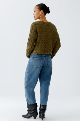 Oui Cable Knit Jumper Green Sirah - MMJs Fashion