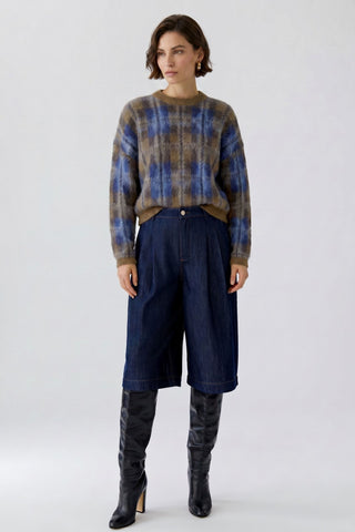 Oui Check Pattern Jumper Brown Blue - MMJs Fashion